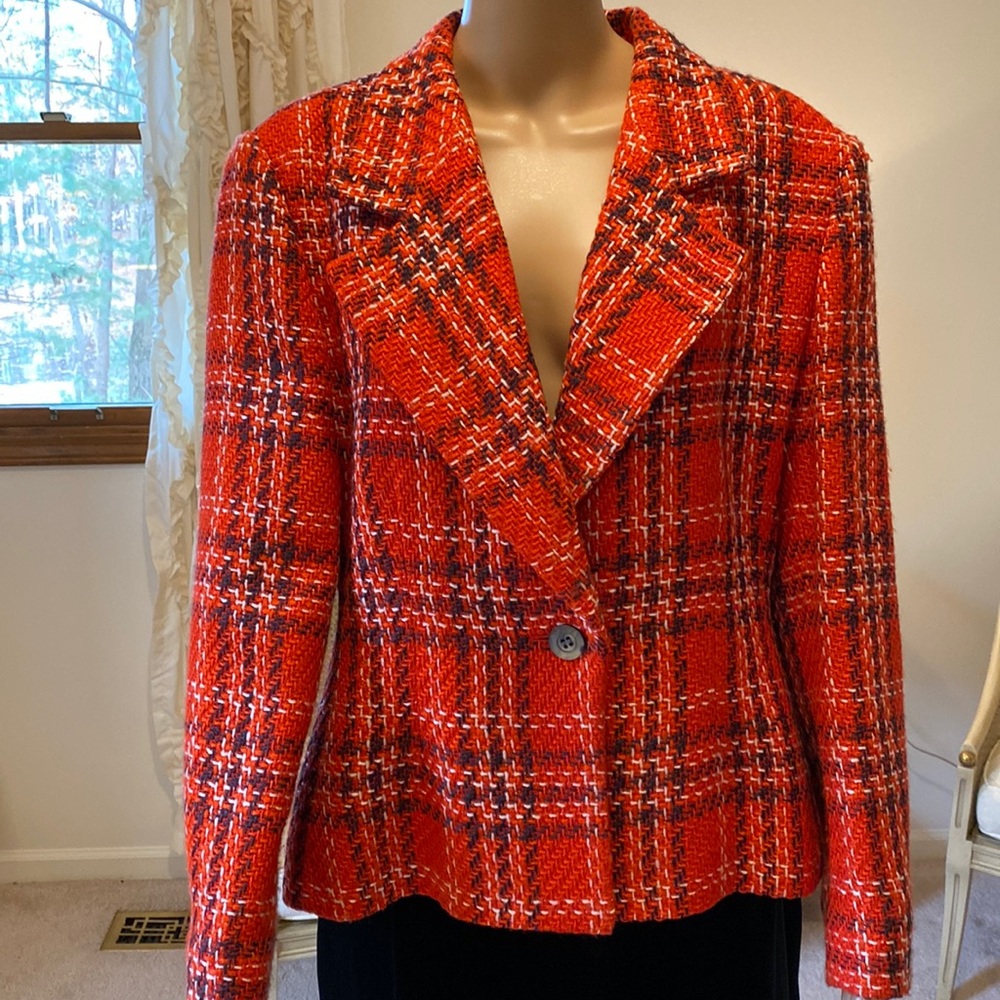 Red Plaid Women’s Tweed Blazer Jacket